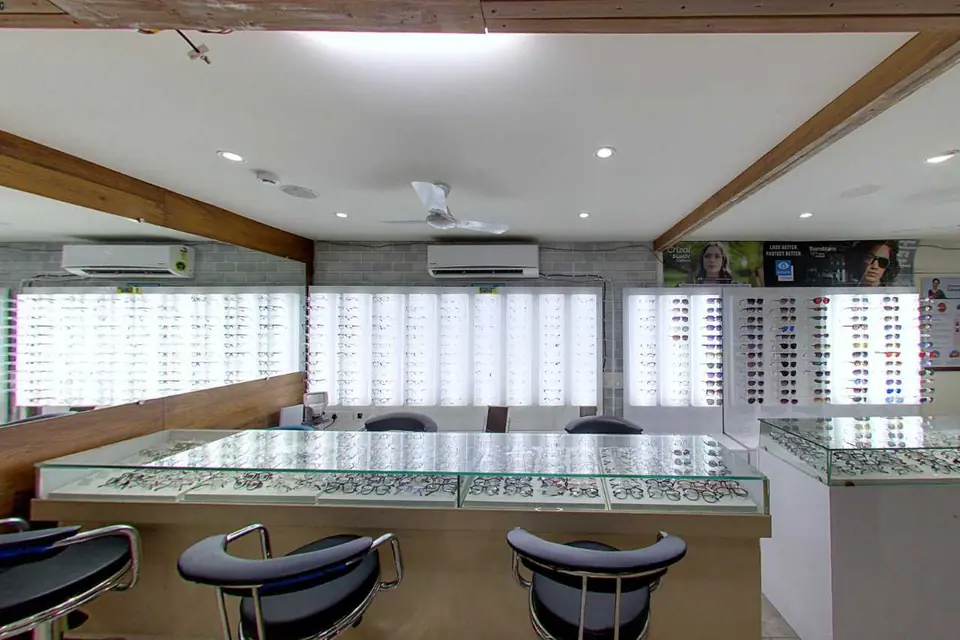 Optical shop with spectacle frames on display
